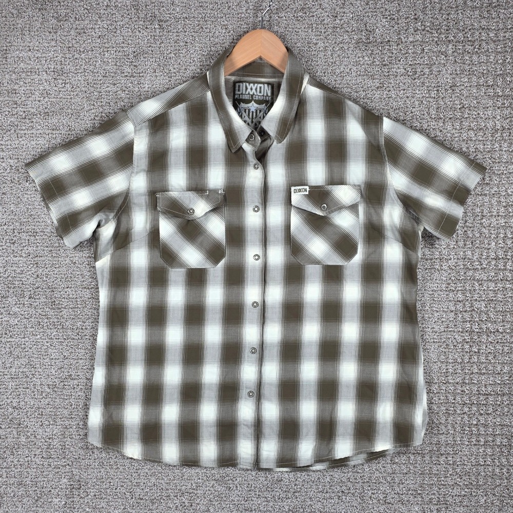 Dixxon Flannel "Free Man" WOMENS Size 2XL Bamboo Short Sleeve Plaid Shirt Brown
